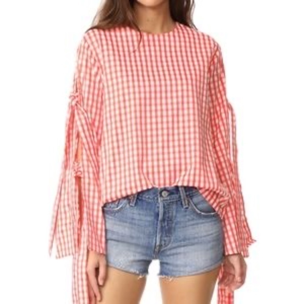 NWT Free People Style Mafia Gingham Tie Sleeve S